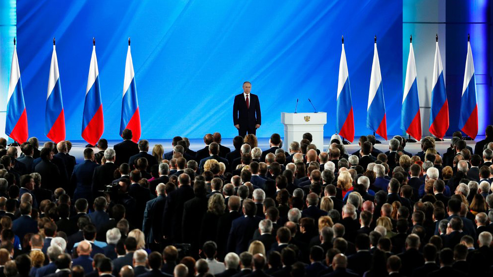 President Vladimir Putin at his annual address to the Federal Assembly (15 January 2020 Yuri Kochetkov/EPA)