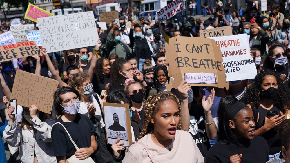 Demonstrators marched in Berlin to protest the death of George Floyd at the hands of police in Minneapolis. (Getty)