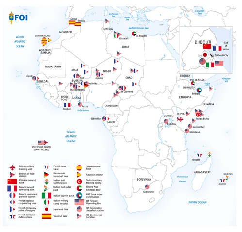 خريطة 1 القواعد العسكرية الأجنبية داخل القارة الإفريقية