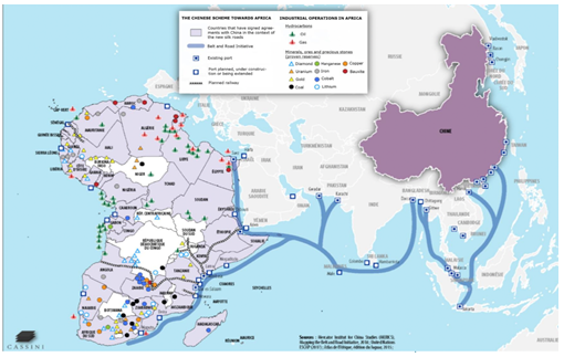 خريطة 2 تقاطع مبادرة الحزام الواحد الصينية مع القارة الإفريقية