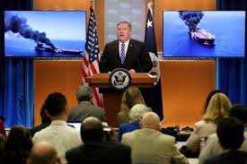 US Secretary of State Mike Pompeo briefs reporters on the suspected attacks on two oil tankers in the Gulf of Oman at the State Department on June 13 2019 (Getty)