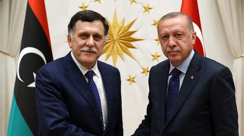 Turkish President Recep Tayyip Erdogan receives Fayez Sarraj the chairman of the Presidential Council of Libya, at the Presidential Complex, Ankara, Turkey March 20 2019 (Getty)