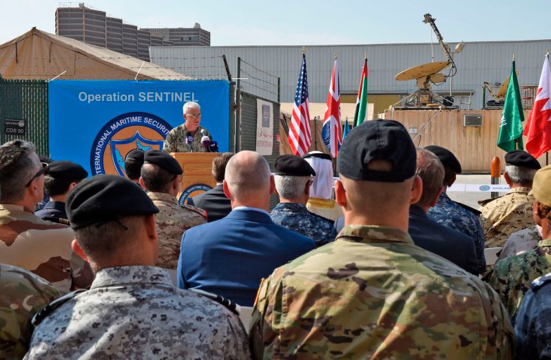 U.S. Navy Vice Adm. James Malloy speaks during the International Maritime Security Construct opening ceremony in Manama, Bahrain, on Nov. 7, 2019 (Getty) 