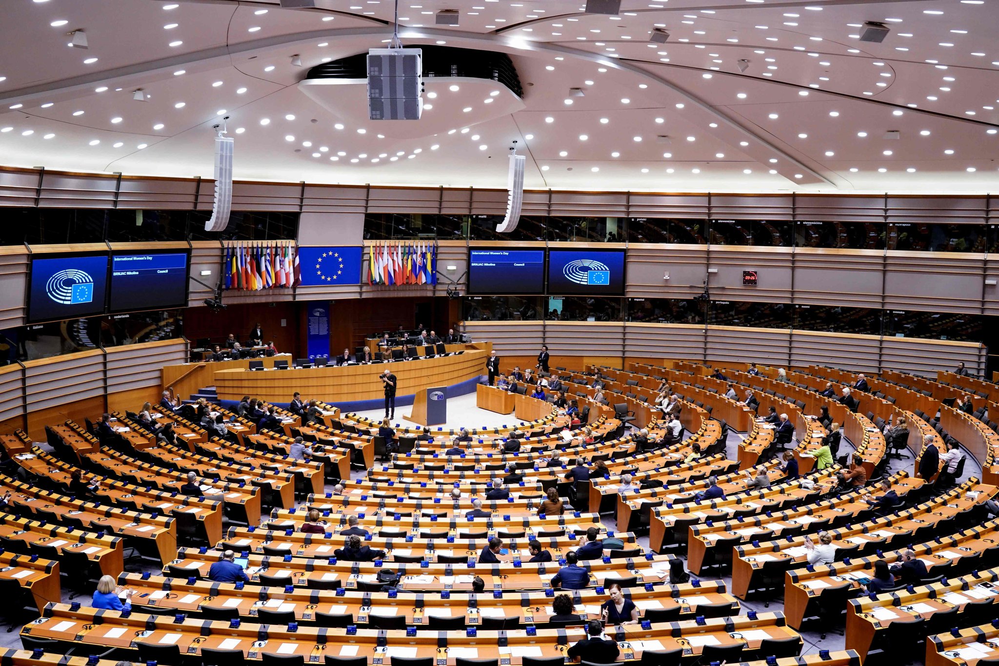 The European Parliament was nearly empty during a shortened session in Brussels [Getty]