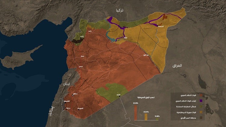 خريطة رقم 1 تظهر توزع مناطق السيطرة في سوريا(16)