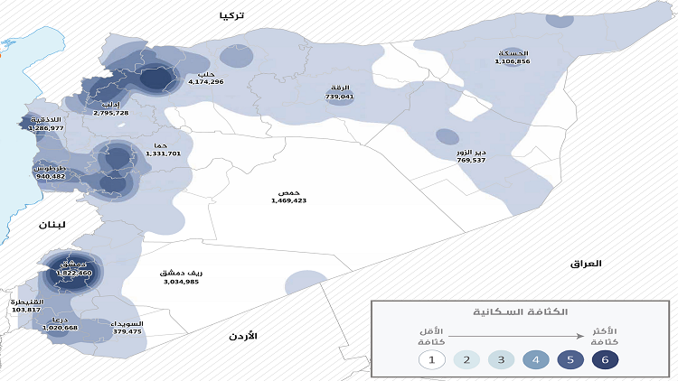 الخريطة رقم 2 تظهر توزع السوريين بحسب المحافظات السورية(32)